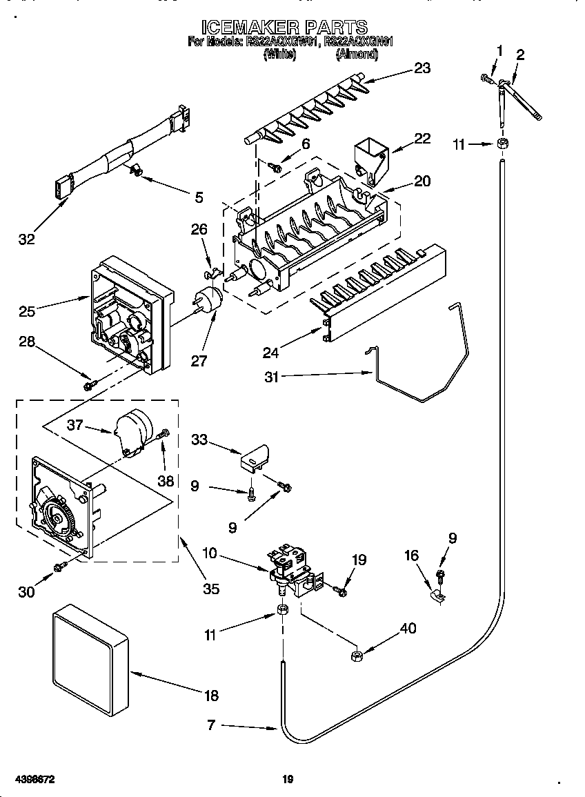Roper RS22AQXGW01 icemaker diagram
