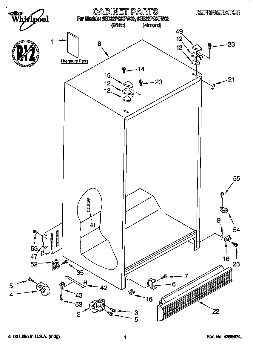 Whirlpool 8ED22PQXFN02 cabinet diagram
