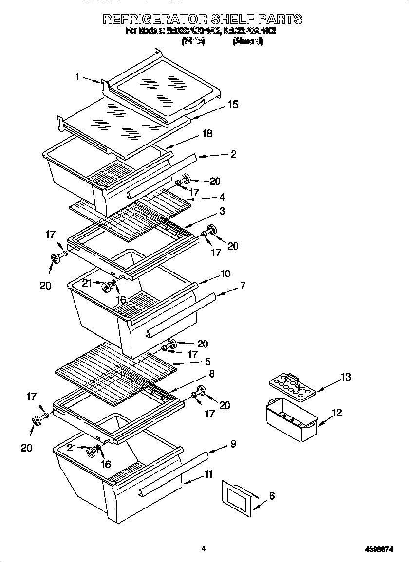 Whirlpool 8ED22PQXFN02 refrigerator shelf diagram