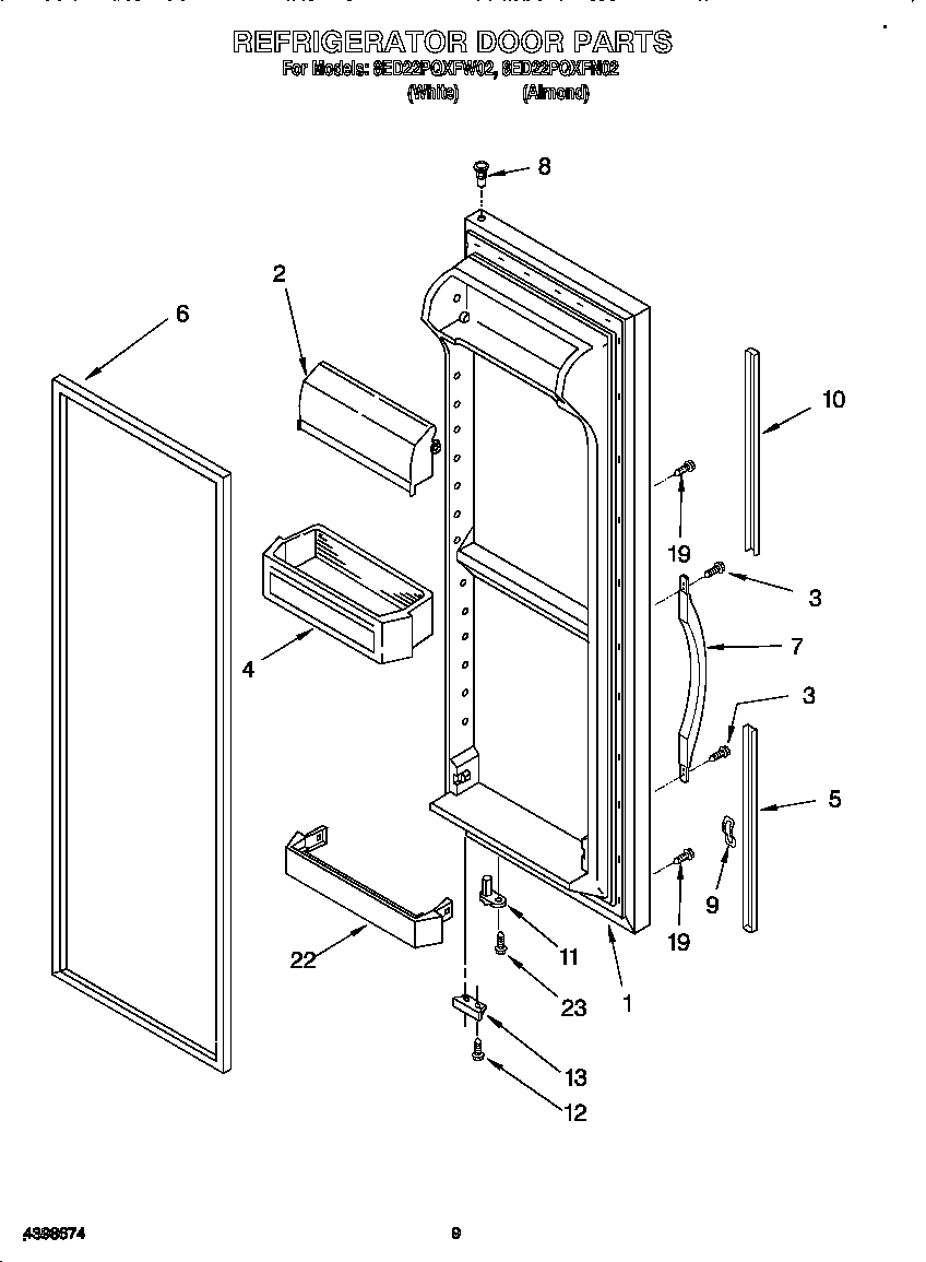Whirlpool 8ED22PQXFN02 refrigerator door diagram