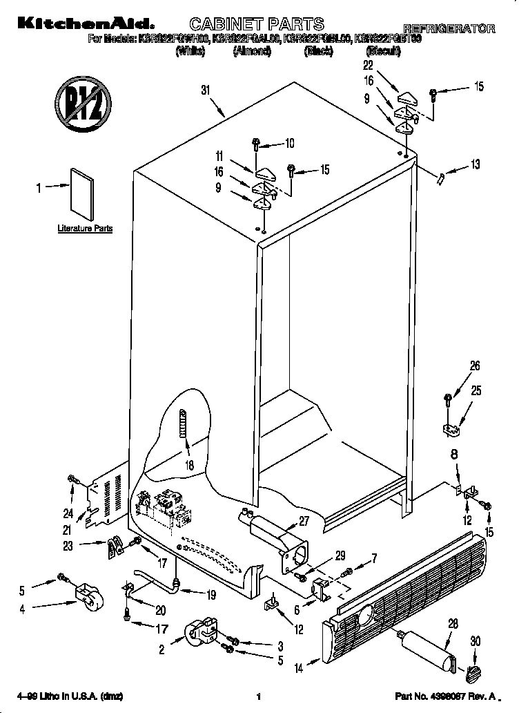 KitchenAid KSRS22FGBT00 cabinet diagram