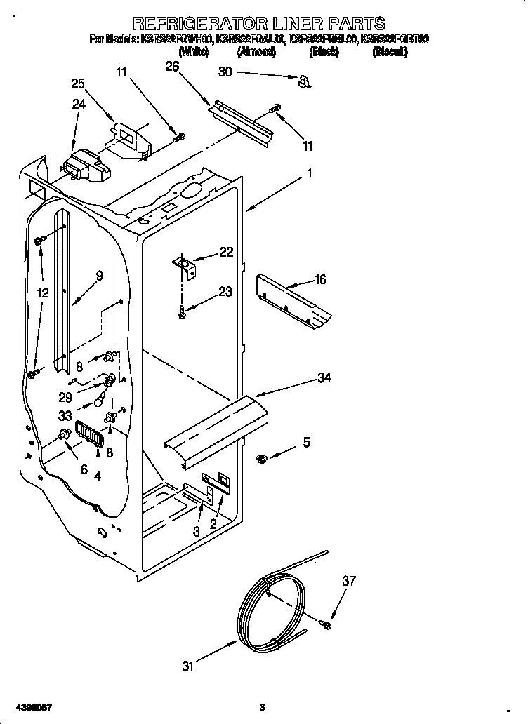 KitchenAid KSRS22FGBT00 refrigerator liner diagram