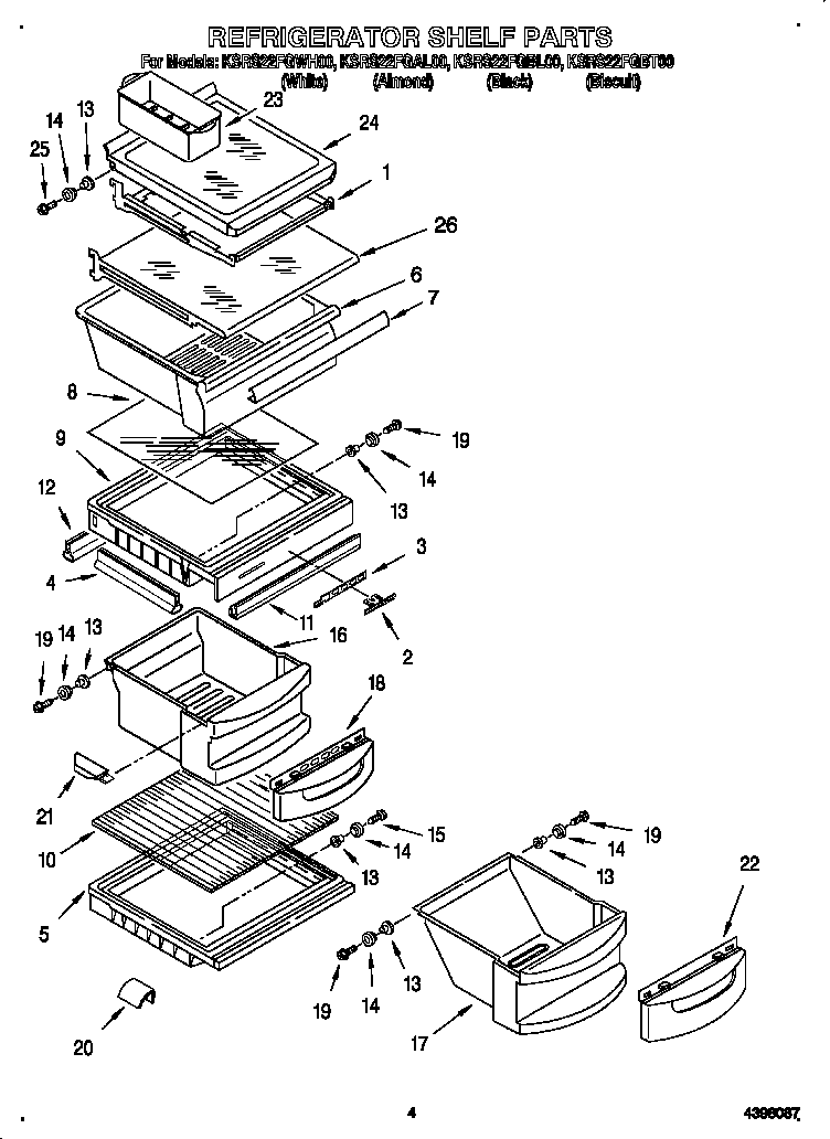 KitchenAid KSRS22FGBT00 refrigerator shelf diagram