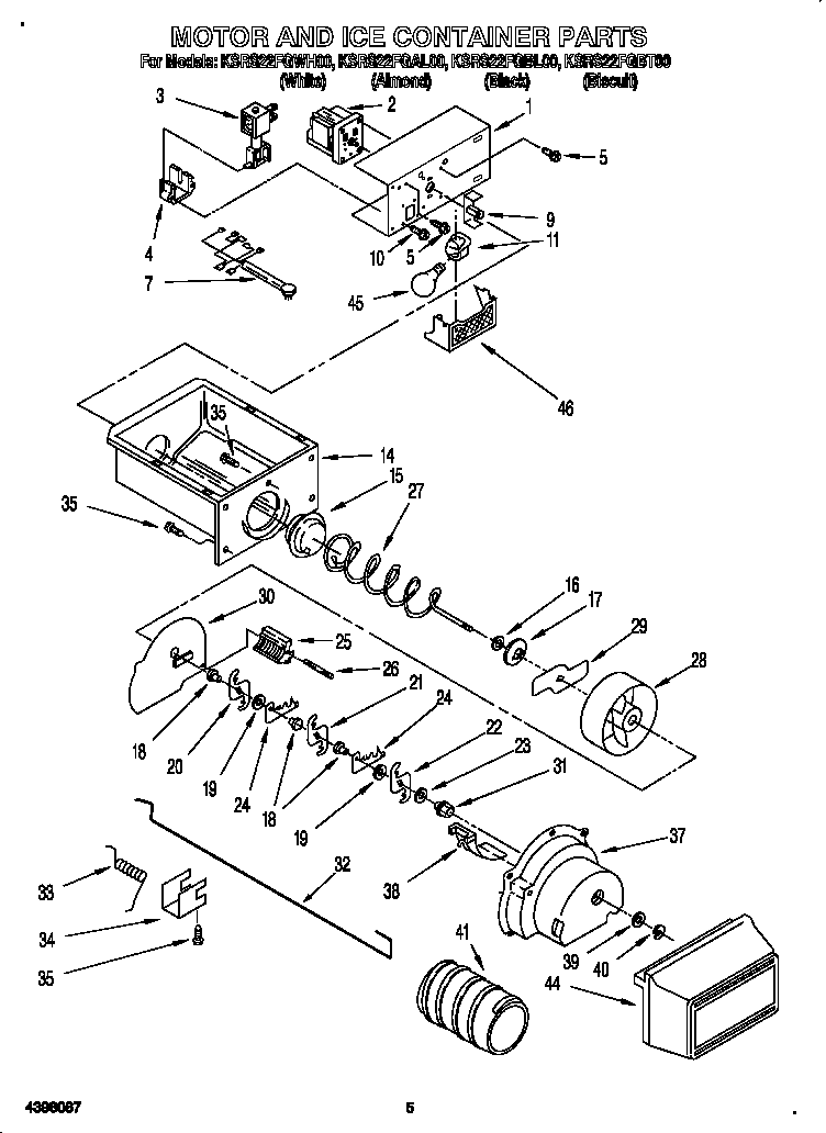 KitchenAid KSRS22FGBT00 motor and ice container diagram
