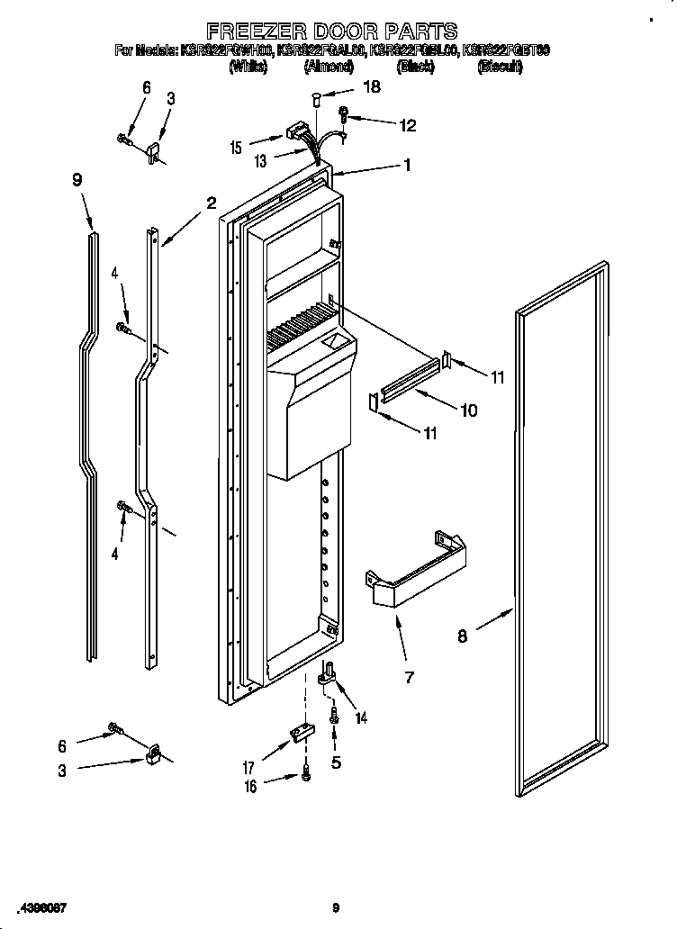 KitchenAid KSRS22FGBT00 freezer door diagram