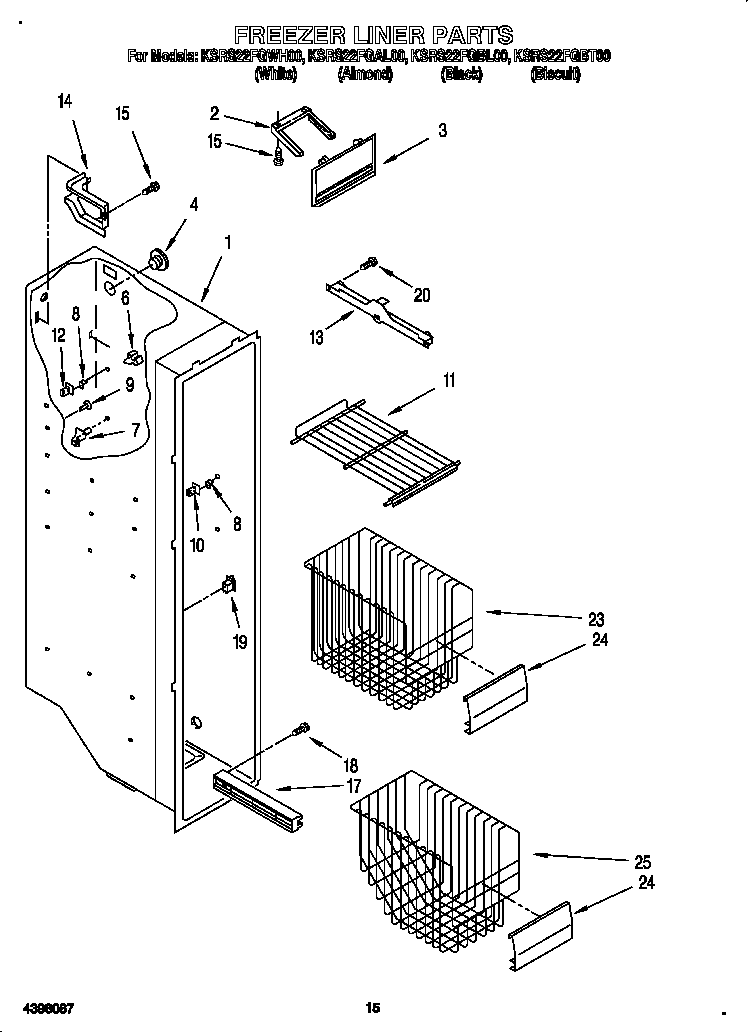 KitchenAid KSRS22FGBT00 freezer liner diagram