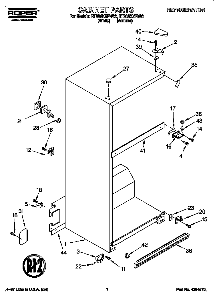 Roper RT20AKXFN00 cabinet diagram