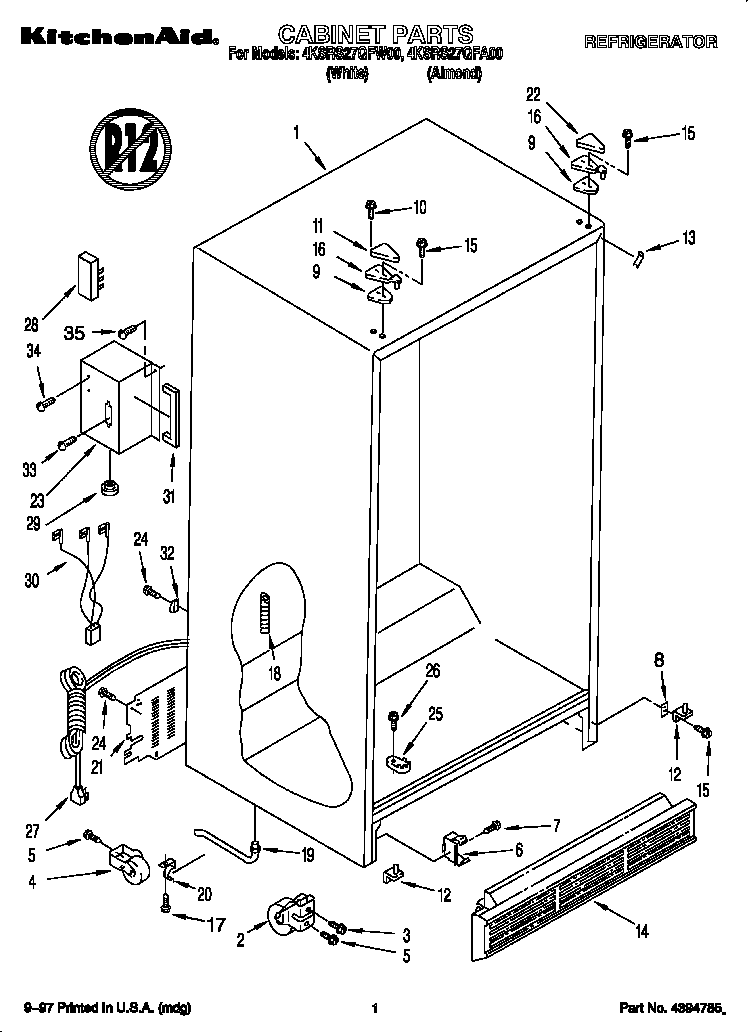 KitchenAid 4KSRS27QFA00 cabinet diagram