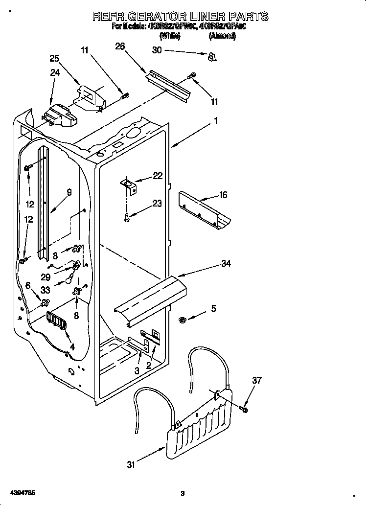 KitchenAid 4KSRS27QFA00 refrigerator liner diagram