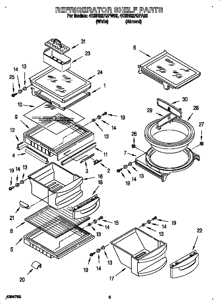 KitchenAid 4KSRS27QFA00 refrigerator shelf diagram