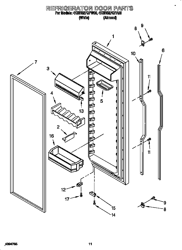 KitchenAid 4KSRS27QFA00 refrigerator door diagram