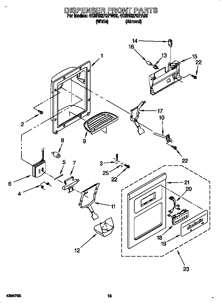 KitchenAid 4KSRS27QFA00 dispenser front diagram