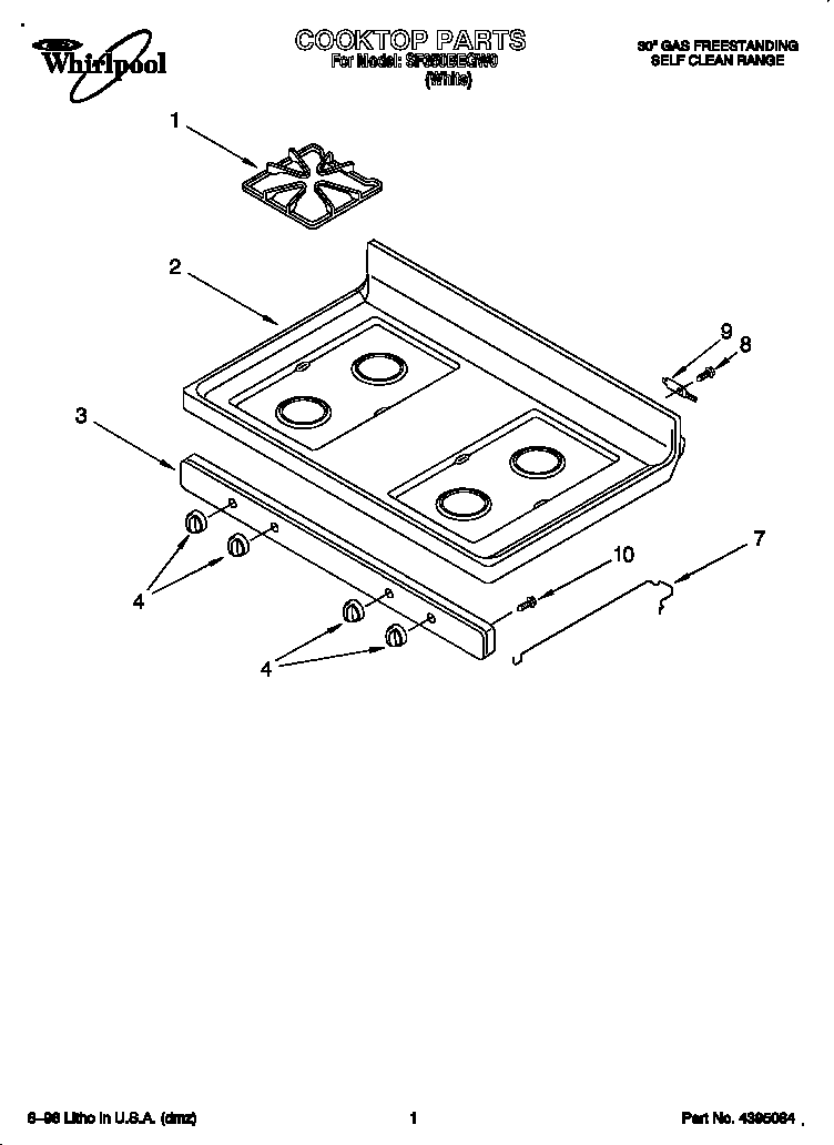 Whirlpool SF350BEGW0 cooktop diagram