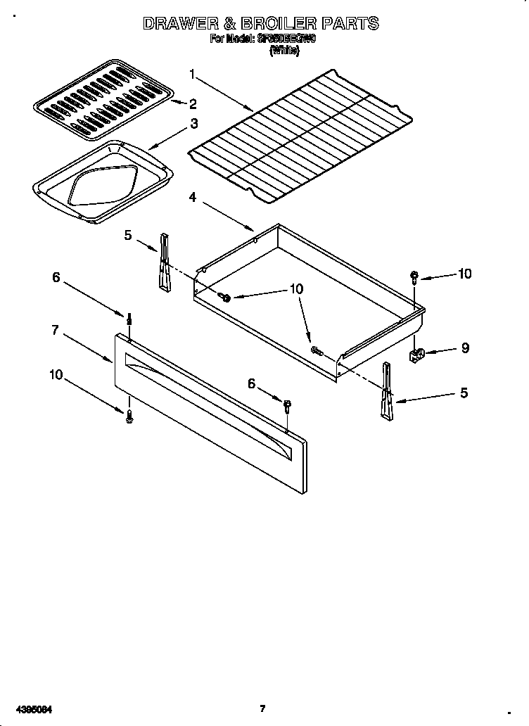 Whirlpool SF350BEGW0 drawer and broiler diagram