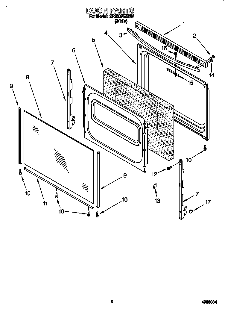 Whirlpool SF350BEGW0 door diagram