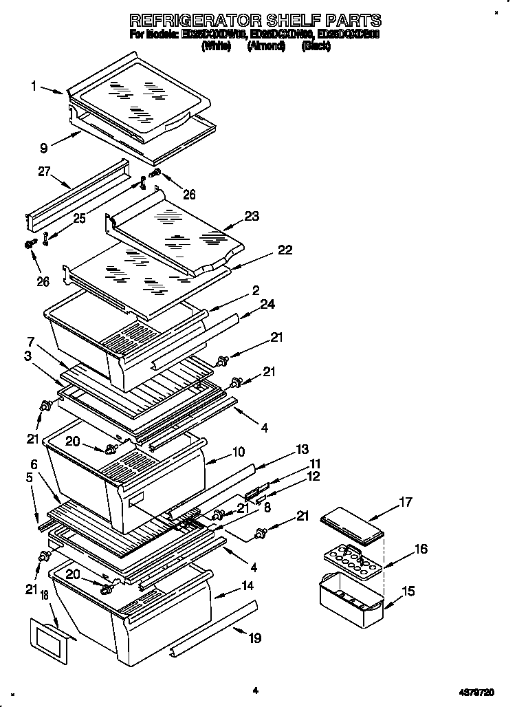 Whirlpool ED25DQXDW00 refrigerator shelf diagram