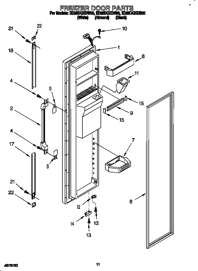 Whirlpool ED25DQXDW00 freezer door diagram