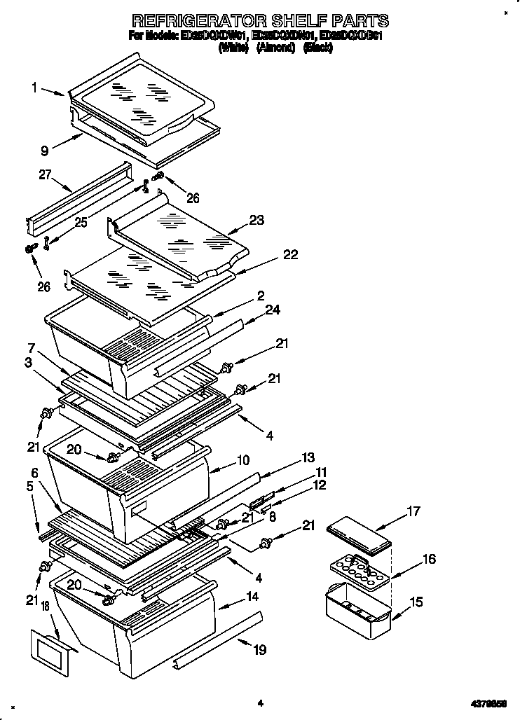 Whirlpool ED25DQXDN01 refrigerator shelf diagram