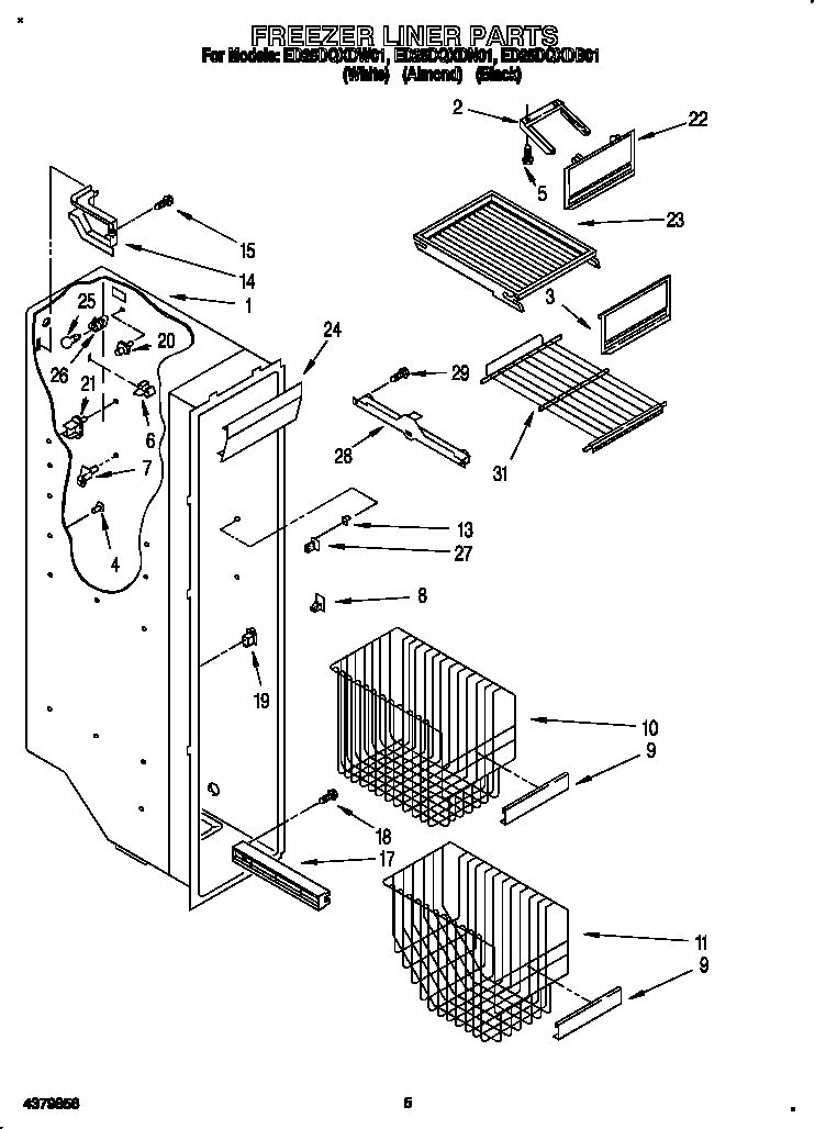 Whirlpool ED25DQXDN01 freezer liner diagram