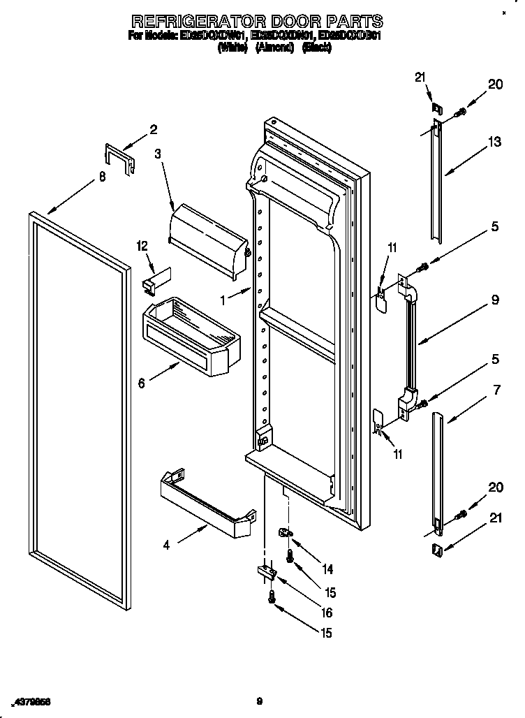 Whirlpool ED25DQXDN01 refrigerator door diagram