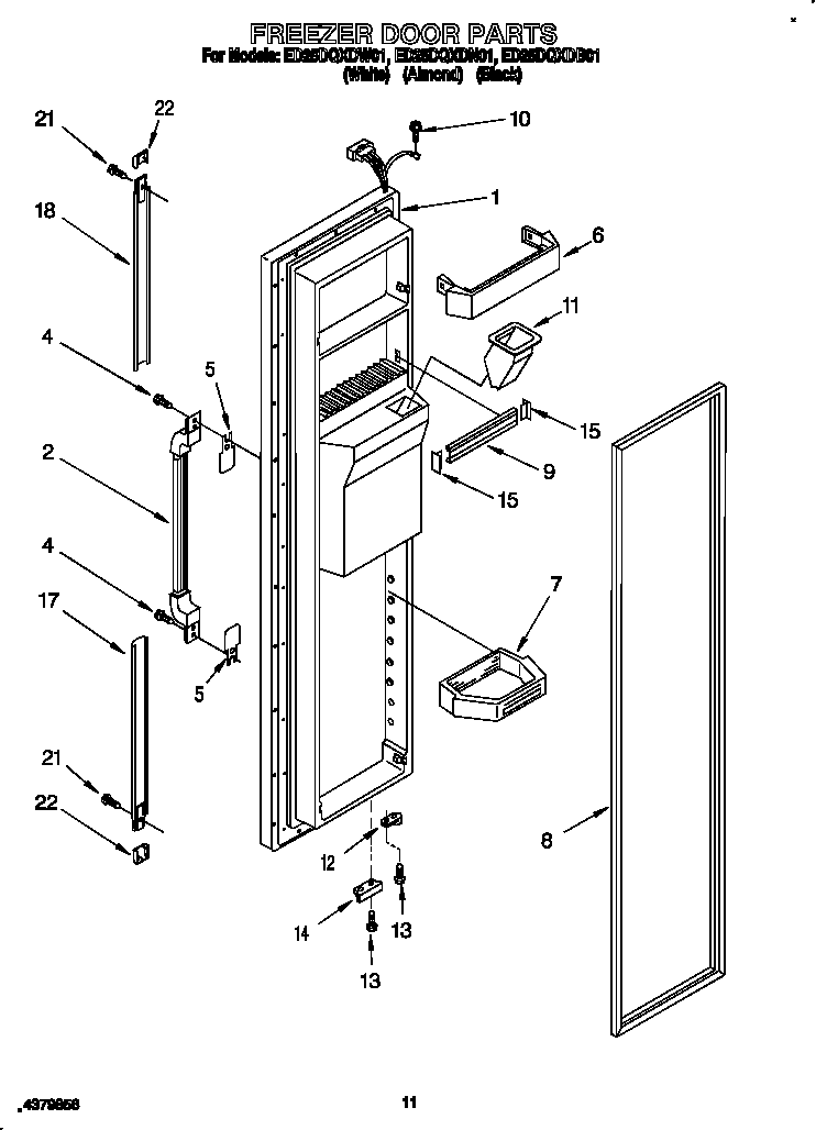 Whirlpool ED25DQXDN01 freezer door diagram