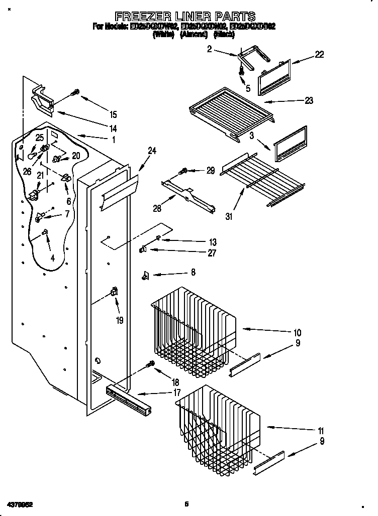 Whirlpool ED25DQXDN02 freezer liner diagram