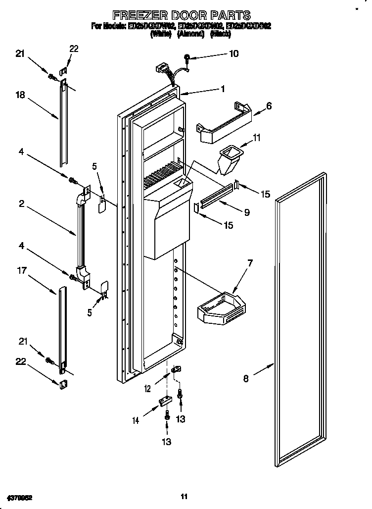 Whirlpool ED25DQXDN02 freezer door diagram