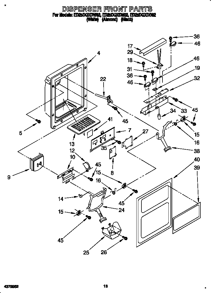 Whirlpool ED25DQXDN02 dispenser front diagram