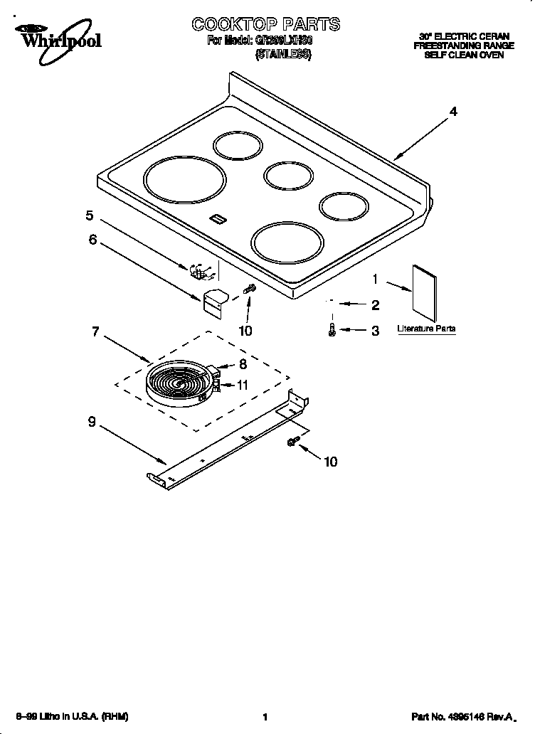 Whirlpool GR399LXHS0 cooktop diagram
