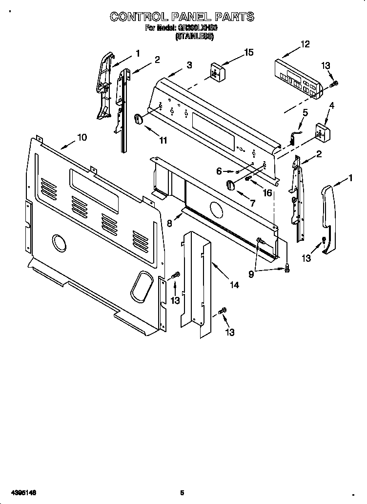 Whirlpool GR399LXHS0 control panel diagram