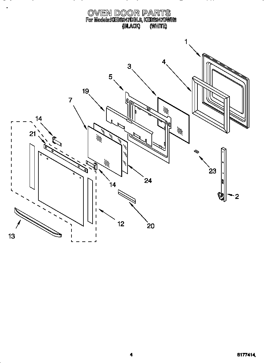 KitchenAid KEBS247DBL8 oven door diagram