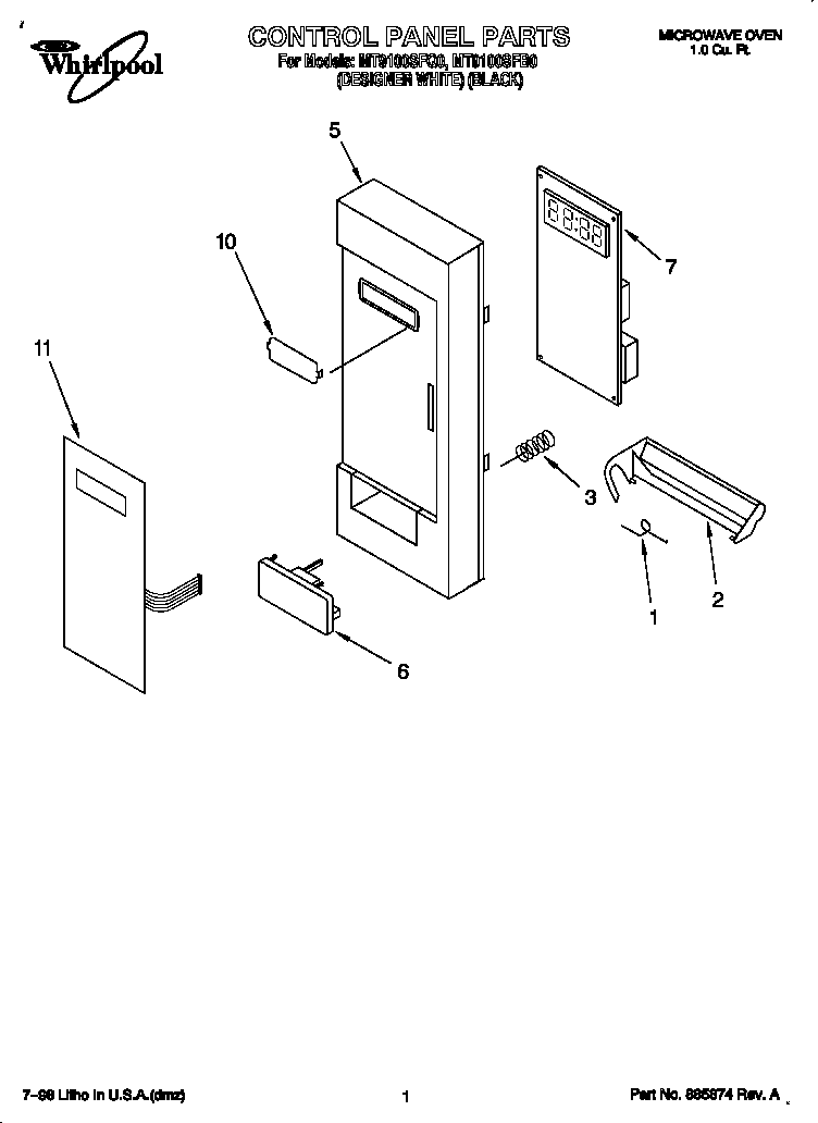 Whirlpool MT9100SFB0 control panel diagram