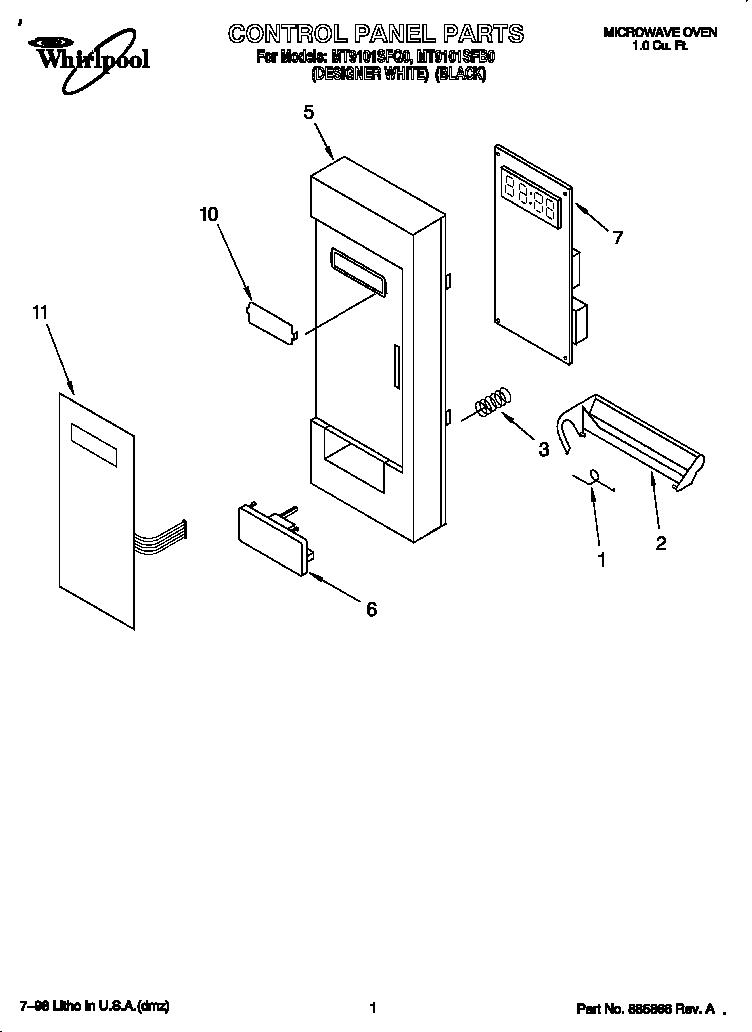 Whirlpool MT9101SFB0 control panel diagram