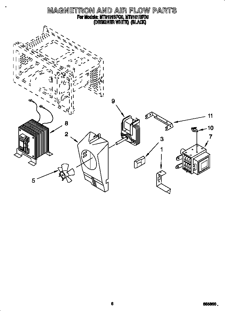 Whirlpool MT9101SFB0 magnetron and air flow diagram