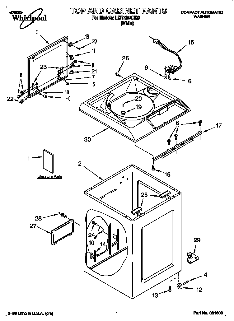 Whirlpool LCR7244HQ0 top and cabinet diagram