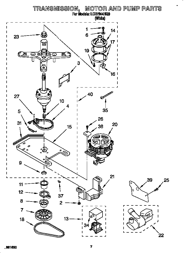 Whirlpool LCR7244HQ0 transmission, motor and pump diagram