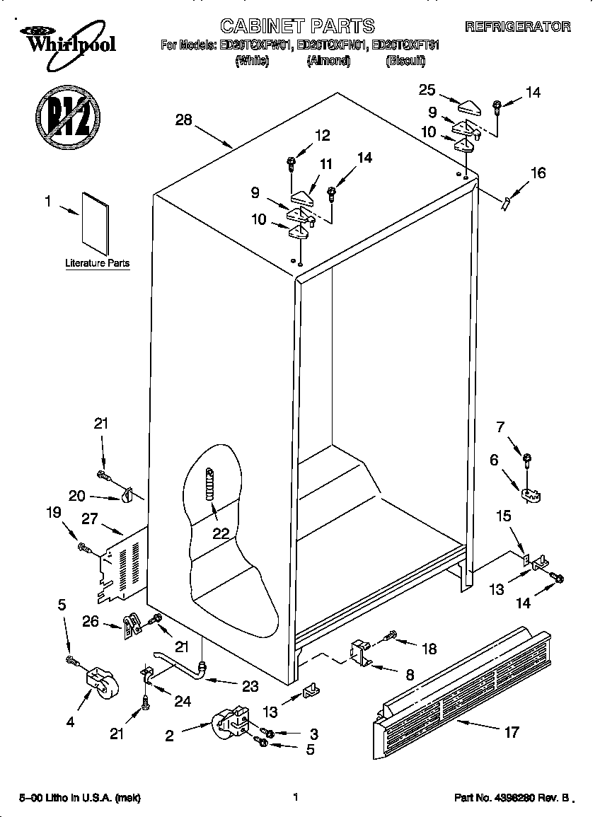 Whirlpool ED20TQXFT01 cabinet diagram