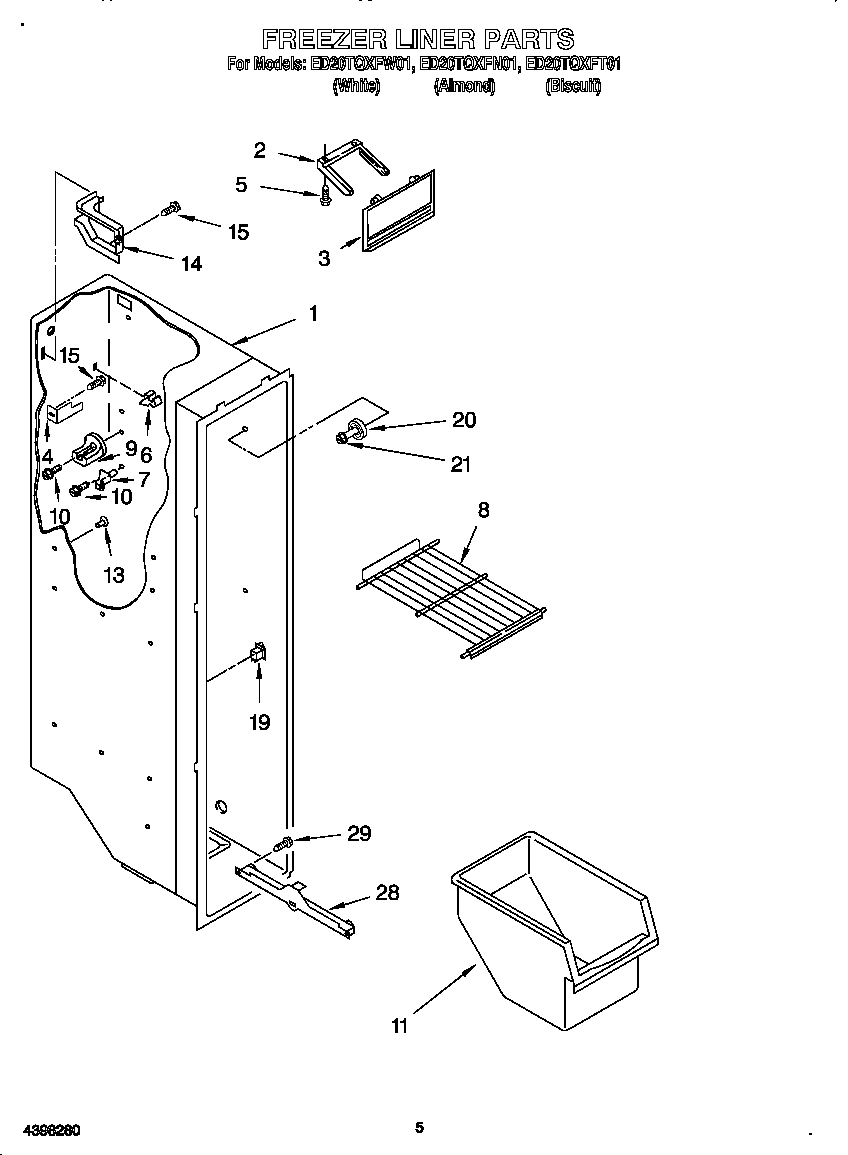 Whirlpool ED20TQXFT01 freezer liner diagram