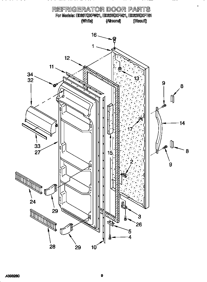 Whirlpool ED20TQXFT01 refrigerator door diagram