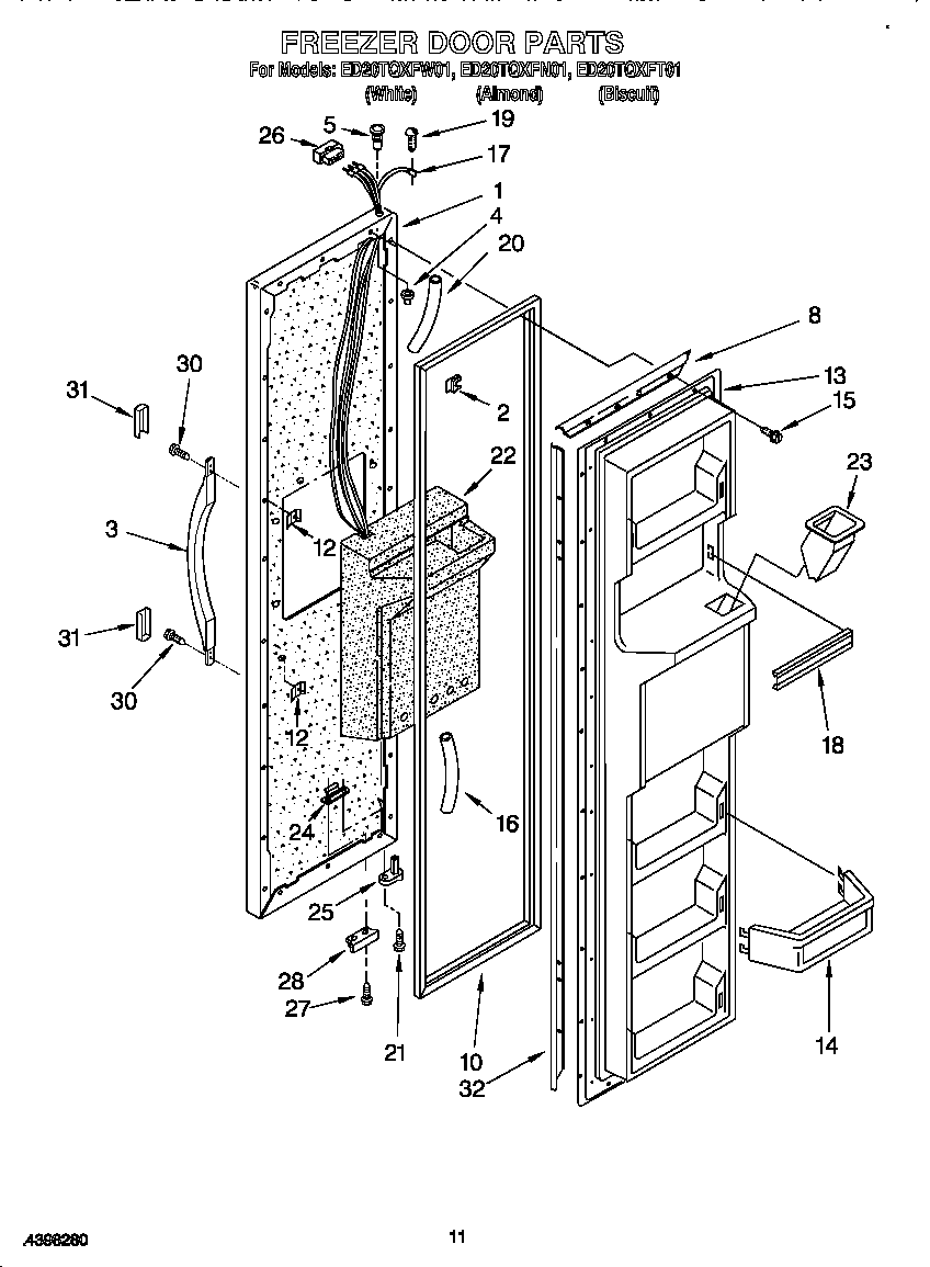 Whirlpool ED20TQXFT01 freezer door diagram