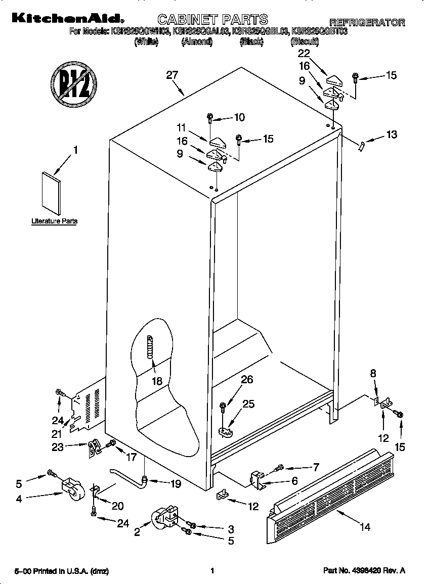 KitchenAid KSRS25QGWH03 cabinet diagram