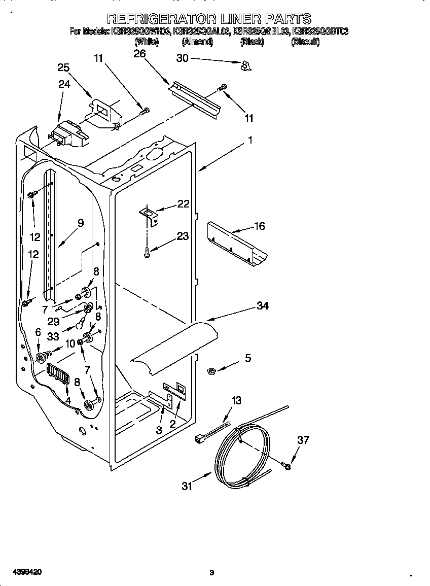 KitchenAid KSRS25QGWH03 refrigerator liner diagram