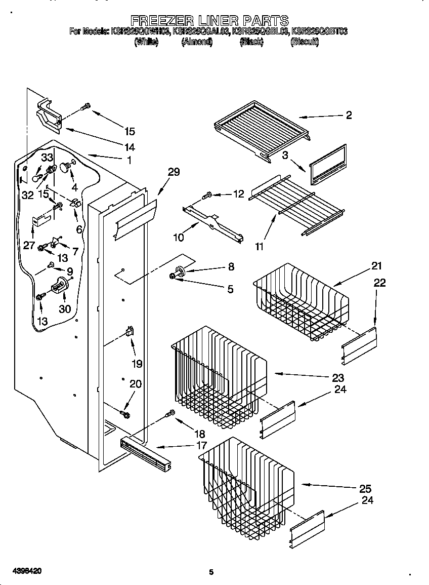 KitchenAid KSRS25QGWH03 freezer liner diagram