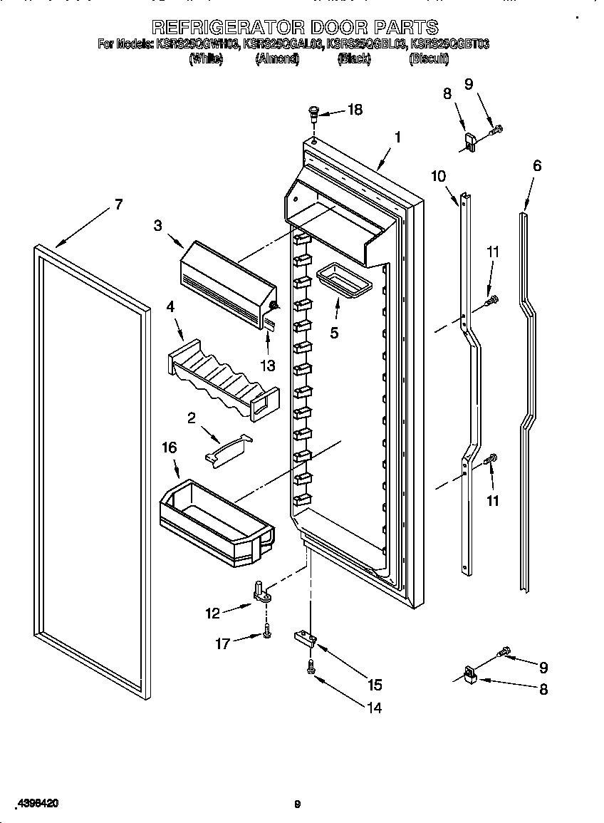 KitchenAid KSRS25QGWH03 refrigerator door diagram