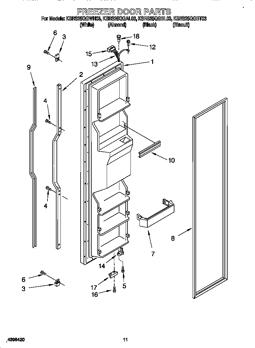 KitchenAid KSRS25QGWH03 freezer door diagram
