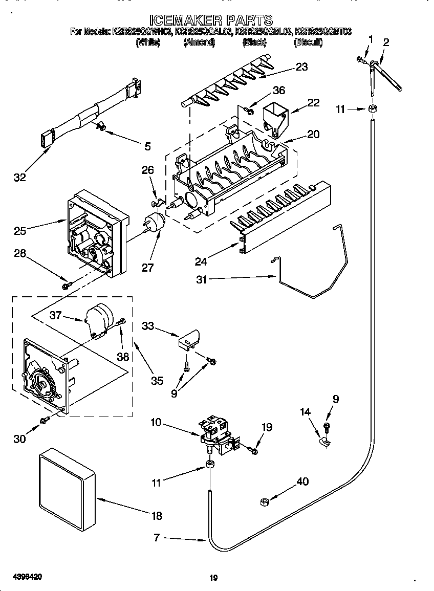 KitchenAid KSRS25QGWH03 icemaker diagram