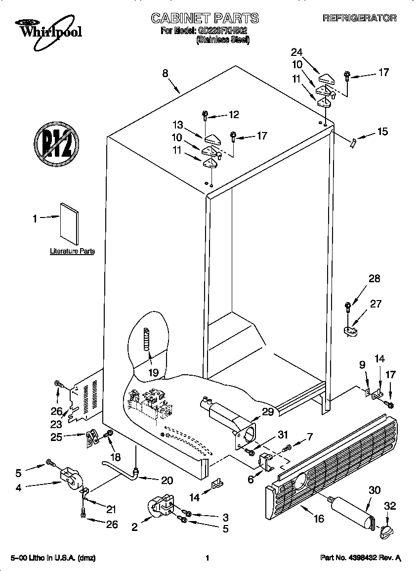 Whirlpool GD22SFXHS02 cabinet diagram