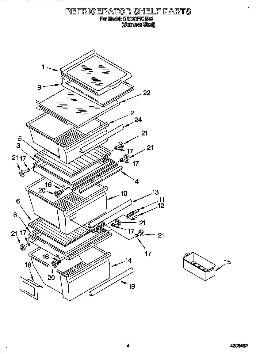 Whirlpool GD22SFXHS02 refrigerator shelf diagram