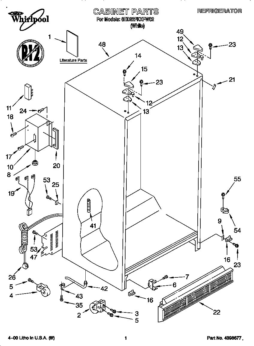 Whirlpool 6ED22PKXFW02 cabinet diagram