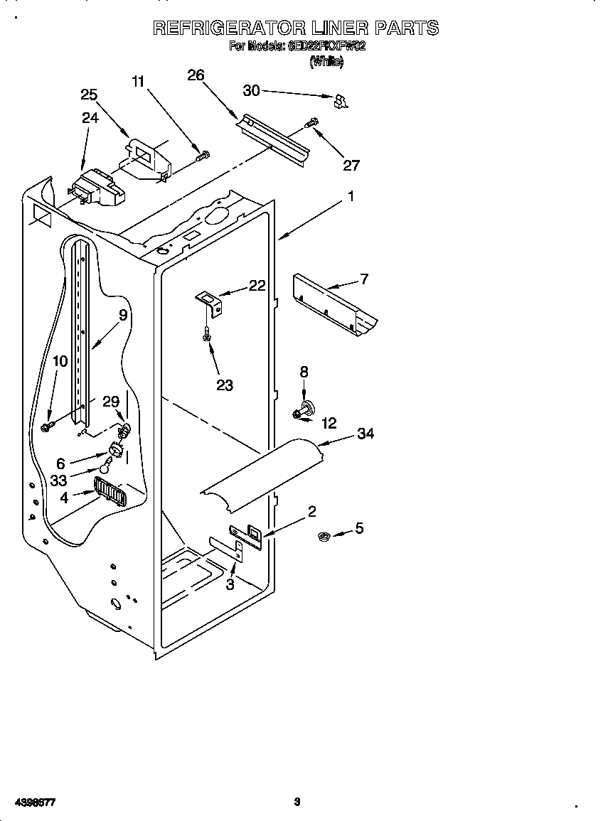Whirlpool 6ED22PKXFW02 refrigerator liner diagram